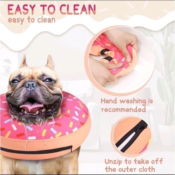 Inflatable Donut Dog Recovery Collar Sz XXL Pet Cone / Blue Sprinkles - Picture 3 of 6